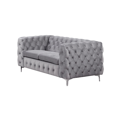 3+2 Seater Sofa Classic Button Tufted Lounge in Grey Velvet Fabric with Metal Legs Deals499
