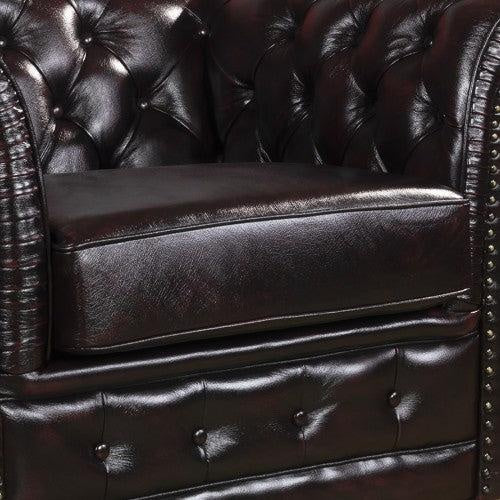 3+2+1 Seater Genuine Leather Upholstery Deep Quilting Pocket Spring Button Studding Sofa Lounge Set for Living Room Couch In Burgandy Colour Deals499