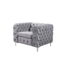 Single Seater Grey Sofa Classic Armchair Button Tufted in Velvet Fabric with Metal Legs Deals499