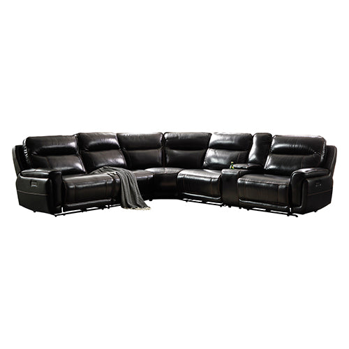 6 Seater Corner Sofa with Genuine Leather Black Armless Recliners Straight Console Lounge Set for Living Room Deals499