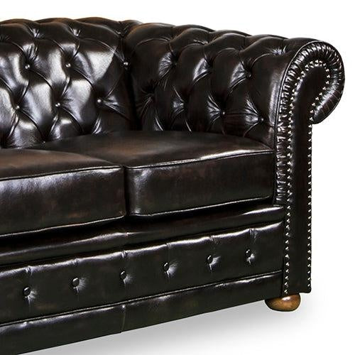 2 Seater Genuine Leather Upholstery Deep Quilting Pocket Spring Button Studding Sofa Lounge Set for Living Room Couch In Brown Colour Deals499