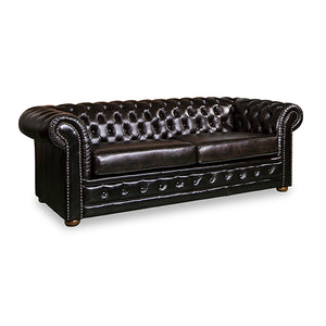3 Seater Genuine Leather Upholstery Deep Quilting Pocket Spring Button Studding Sofa Lounge Set for Living Room Couch In Brown Colour Deals499