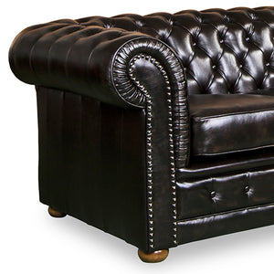 3 Seater Genuine Leather Upholstery Deep Quilting Pocket Spring Button Studding Sofa Lounge Set for Living Room Couch In Brown Colour Deals499