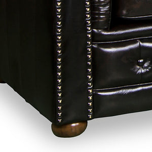 3 Seater Genuine Leather Upholstery Deep Quilting Pocket Spring Button Studding Sofa Lounge Set for Living Room Couch In Brown Colour Deals499
