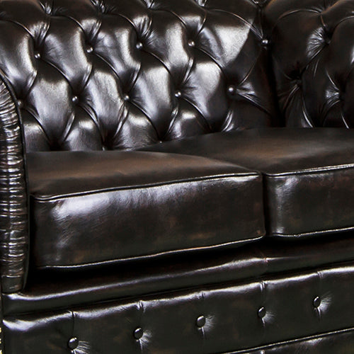 3 Seater Genuine Leather Upholstery Deep Quilting Pocket Spring Button Studding Sofa Lounge Set for Living Room Couch In Brown Colour Deals499
