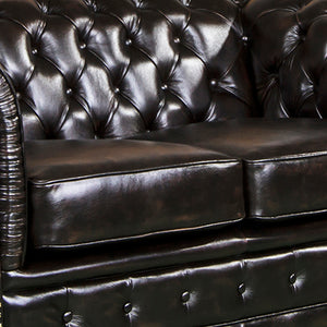3 Seater Genuine Leather Upholstery Deep Quilting Pocket Spring Button Studding Sofa Lounge Set for Living Room Couch In Brown Colour Deals499