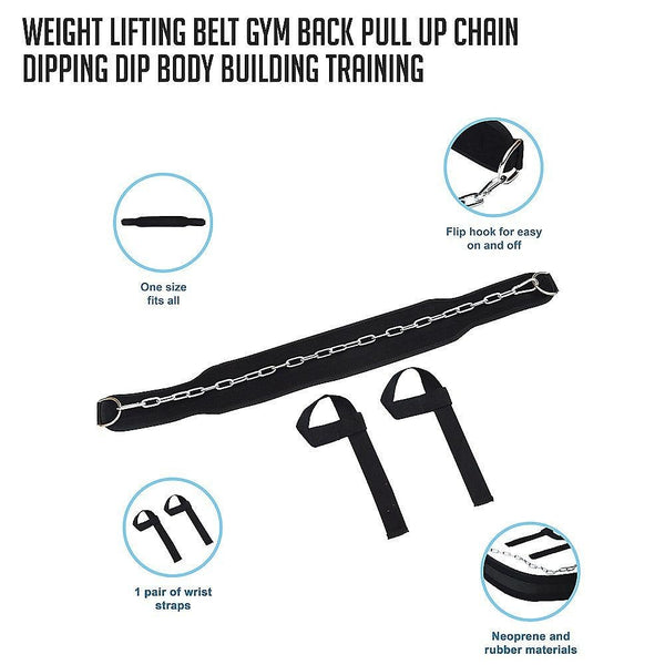 Weight Lifting Belt Gym Back Pull Up Chain Dipping Dip Body Building Training Deals499