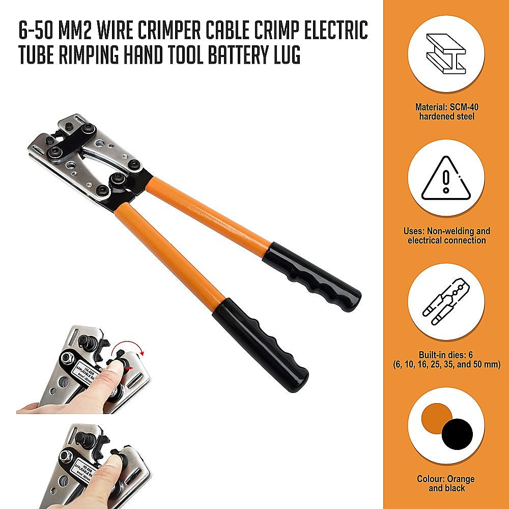 6-50 mm2 Wire Crimper Cable Crimp Electric Tube Crimping Hand Tool Battery Lug Deals499
