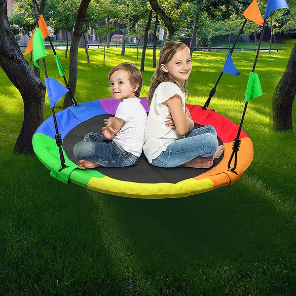 1m Tree Swing in Multi-Color Rainbow Kids Indoor/Outdoor Round Mat Saucer Swing Deals499
