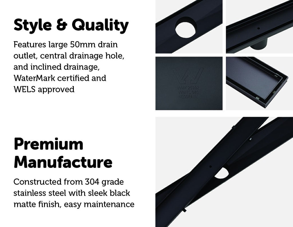 900mm Tile Insert Bathroom Shower Black Grate Drain w/Centre outlet Floor Waste Deals499
