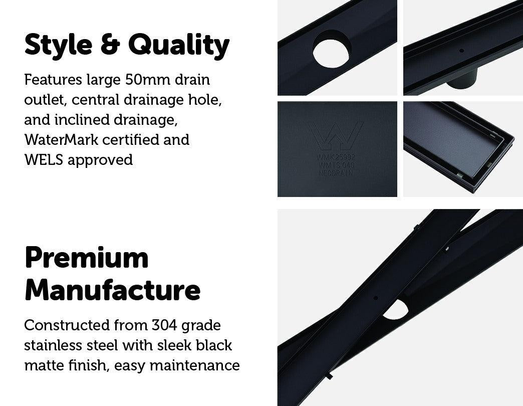 1000mm Tile Insert Bathroom Shower Black Grate Drain w/Centre outlet Floor Waste Deals499