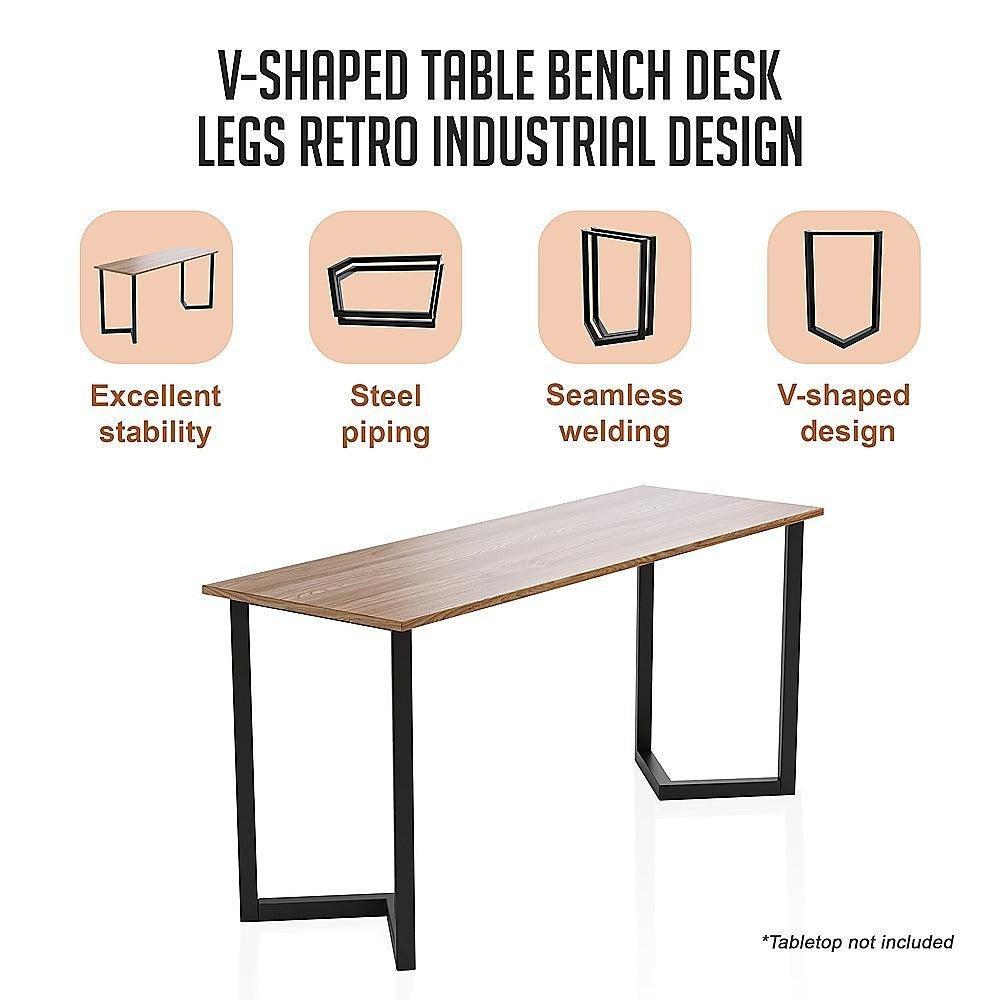 V Shaped Table Bench Desk Legs Retro Industrial Design Fully Welded - Black Deals499