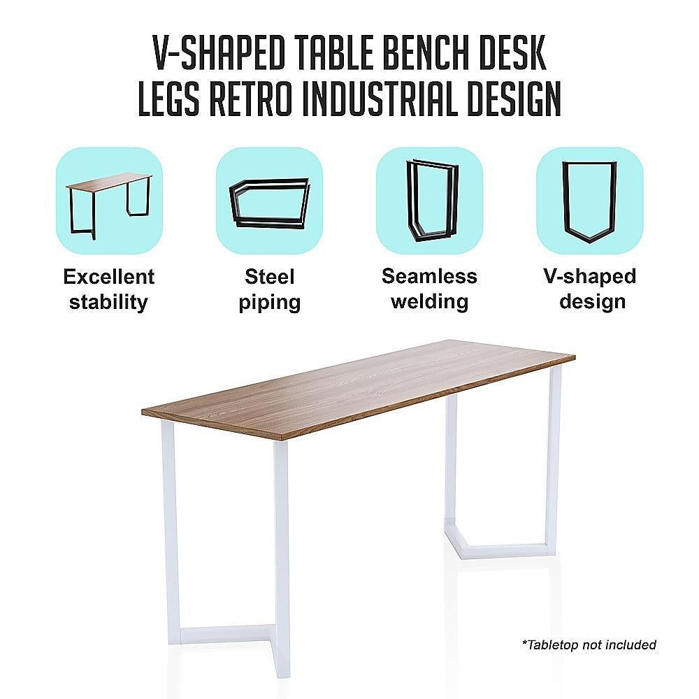 V Shaped Table Bench Desk Legs Retro Industrial Design Fully Welded - White Deals499