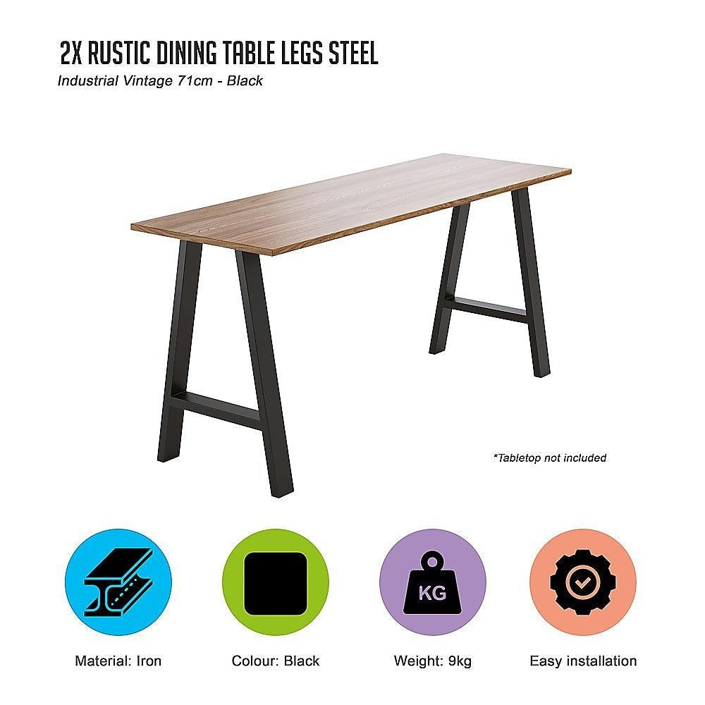 2x Rustic Dining Table Legs Steel Industrial Vintage 71cm - Black Deals499