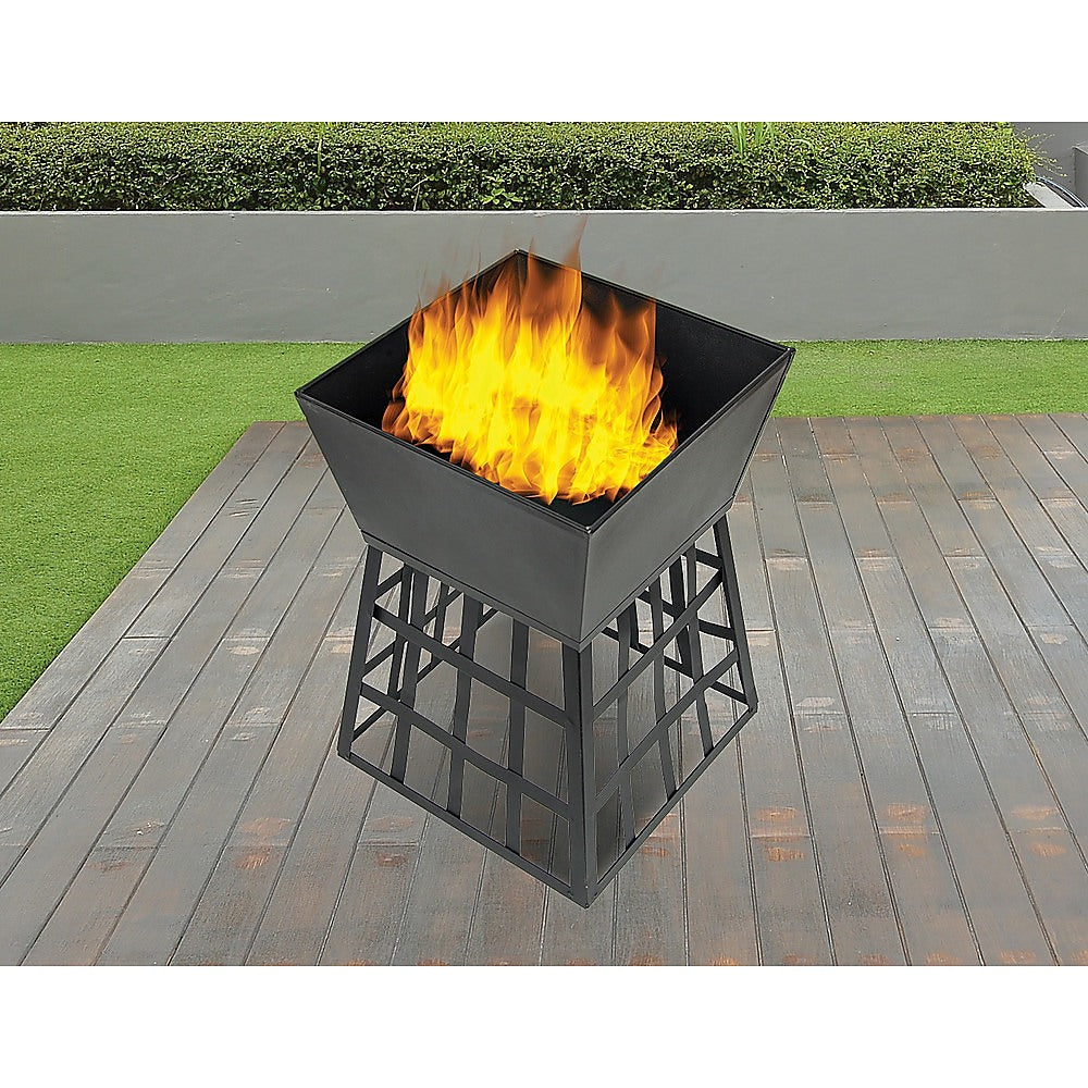 Black Fire Pit Square Log Patio Garden Heater Outdoor Table Top BBQ Camping Deals499