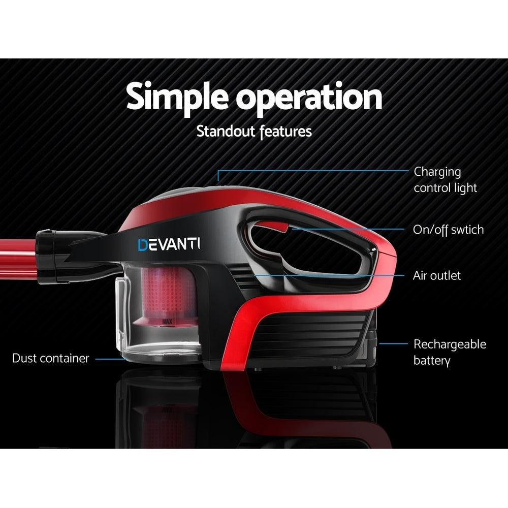 Devanti Cordless Stick Vacuum Cleaner - Black and Red Deals499