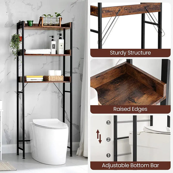 VASAGLE 3-Tier Bathroom Storage Shelf Over Toilet Organizer Rustic Brown and Black Deals499