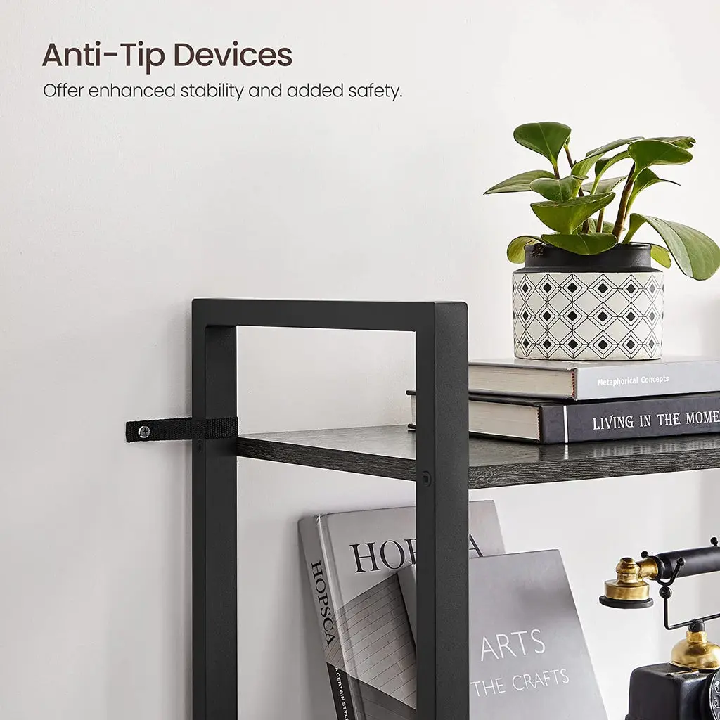 VASAGLE 4-Tier Bookshelf Storage Rack with Steel Frame for Living Room Office Study Hallway Industrial Style Charcoal Grey and Black LLS060B04 Deals499