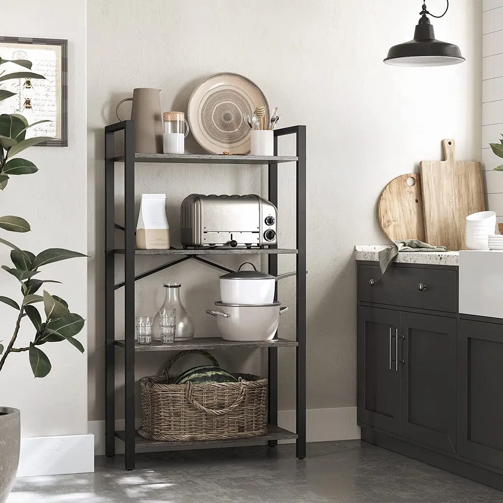 VASAGLE 4-Tier Bookshelf Storage Rack with Steel Frame for Living Room Office Study Hallway Industrial Style Charcoal Grey and Black LLS060B04 Deals499