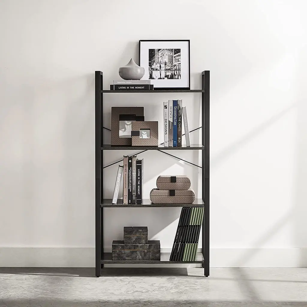 VASAGLE 4-Tier Bookshelf Storage Rack with Steel Frame for Living Room Office Study Hallway Industrial Style Charcoal Grey and Black LLS060B04 Deals499