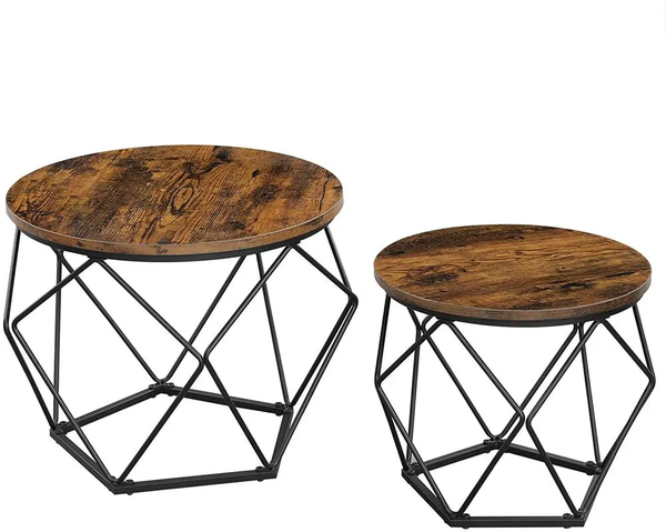 VASAGLE Coffee Tables Set of 2 Side Tables Robust Steel Frame for Living Room Bedroom Rustic Brown and Black LET040B01 Deals499