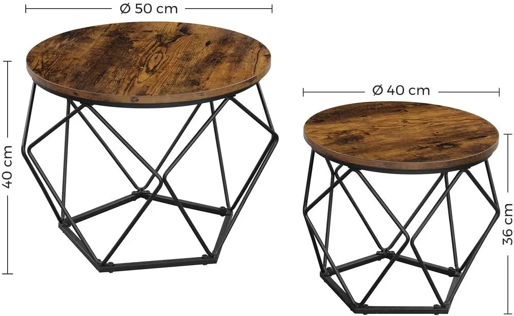 VASAGLE Coffee Tables Set of 2 Side Tables Robust Steel Frame for Living Room Bedroom Rustic Brown and Black LET040B01 Deals499