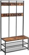 VASAGLE Large Coat Rack Stand Coat Tree with 12 Hooks and Shoe Bench Brown and Black HSR86BX Deals499