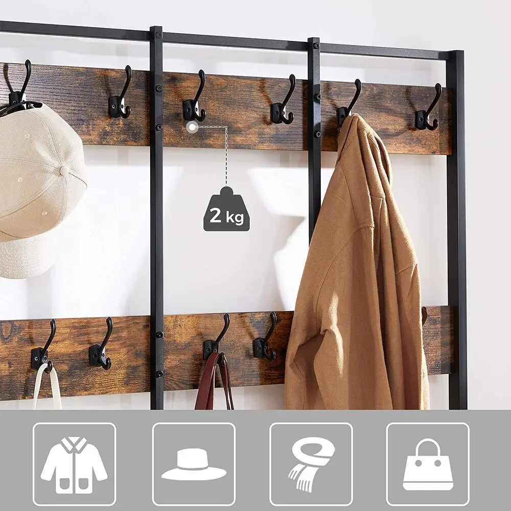 VASAGLE Large Coat Rack Stand Coat Tree with 12 Hooks and Shoe Bench Brown and Black HSR86BX Deals499