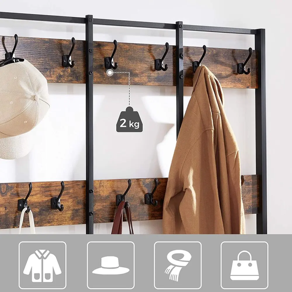 VASAGLE Large Coat Rack Stand Coat Tree with 12 Hooks and Shoe Bench Brown and Black HSR86BX Deals499