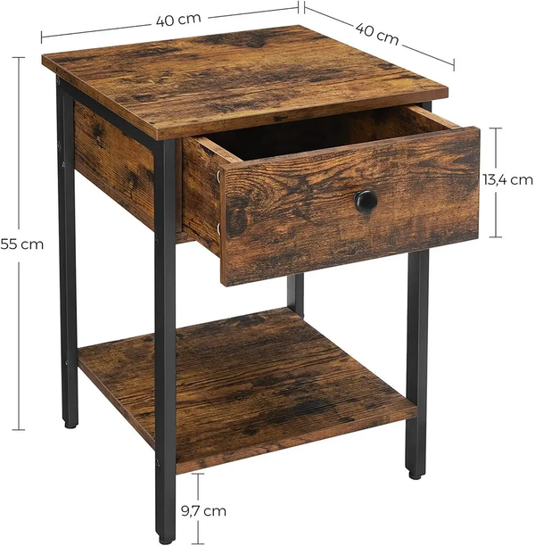 VASAGLE Nightstand Bedside Table Side Table with Drawer and Shelf End Table Bedroom Living Room Easy Assembly Steel Frame Industrial Rustic Brown and Black LET55BX Deals499