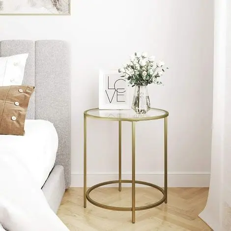 VASAGLE Round Side Table Tempered Glass End Table With Golden Metal Frame Small Coffee Table Gold LGT20G Deals499