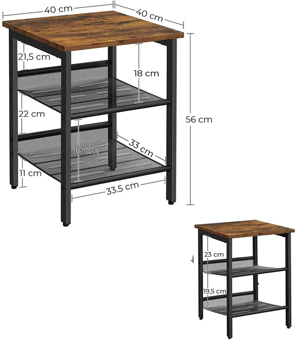 VASAGLE Side Table Nightstand End Table with 2 Adjustable Mesh Shelves Rustic Brown and Black LET23X Deals499