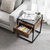 VASAGLE Side Table Tempered Glass End Table with Drawer and Shelf Rustic Brown and Black LET04BX Deals499