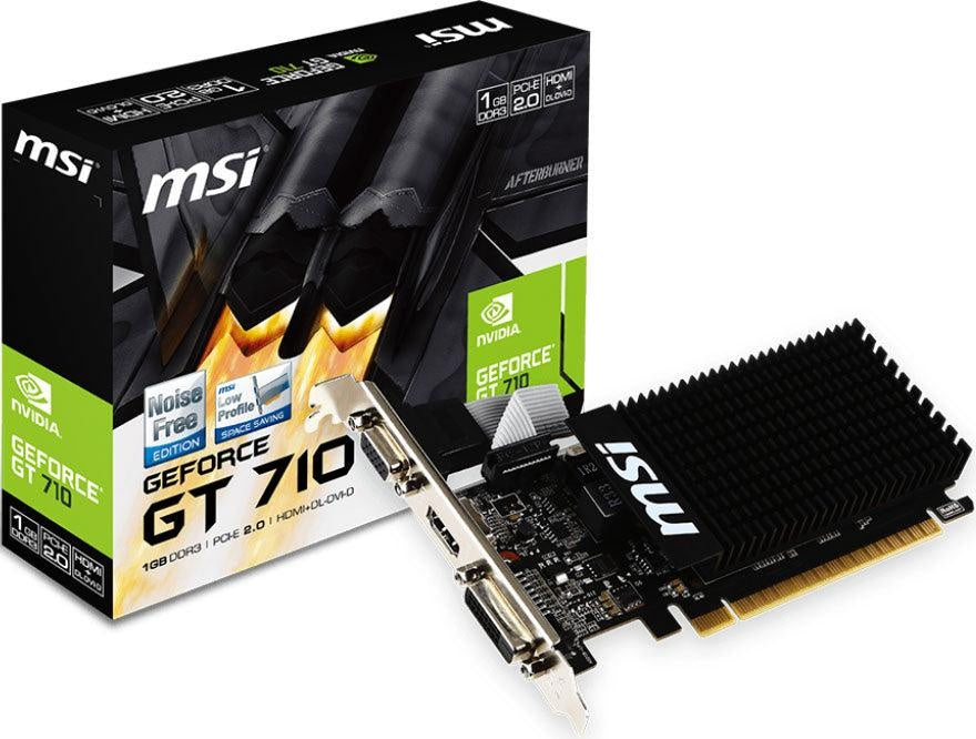 MSI nVidia Geforce GT 710 1GB LP Low Profile VGA Card GDDR3 2560x1600 1xHDMI 1xDVI PCIE2.0x16 954 MHz Core MSI