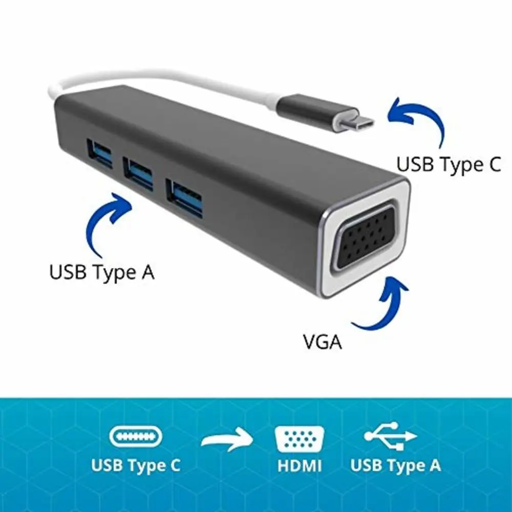 VCOM USB Type C to USB3.0*3+VGA 4 in 1 Hub (Aluminium Shell) - DH319 Deals499