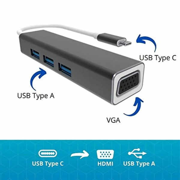 VCOM USB Type C to USB3.0*3+VGA 4 in 1 Hub (Aluminium Shell) - DH319 Deals499