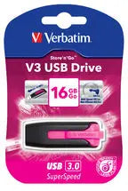VERBATIM 16GB V3 USB3.0 Pink Store'n'Go V3; Rectractable VERBATIM