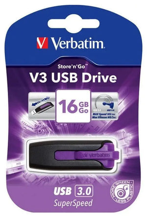 VERBATIM 16GB V3 USB3.0 Violet Store'n'Go V3; Rectractable VERBATIM