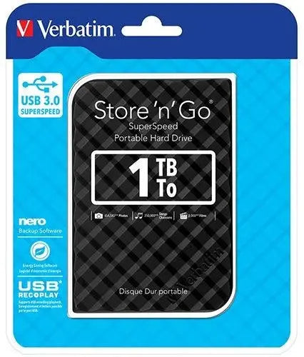 VERBATIM 1TB 2.5' USB 3.0 Black Store'n'Go HDD Grid Design VERBATIM