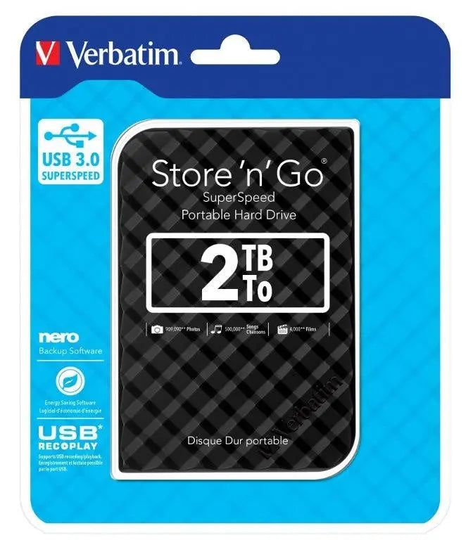VERBATIM 2TB 2.5' USB 3.0 Black Store'n'Go HDD Grid Design VERBATIM