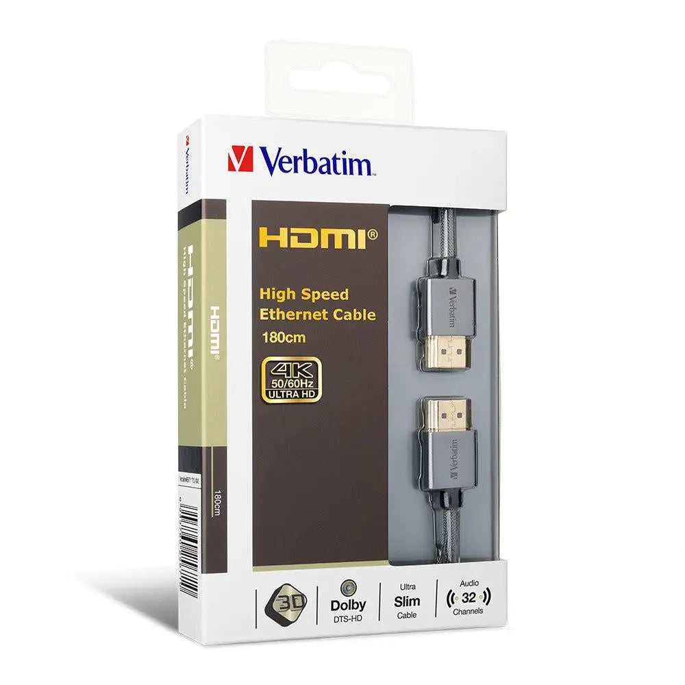 VERBATIM HDMI Cable with Ethernet V2.0 Extra Slim 180cm VERBATIM