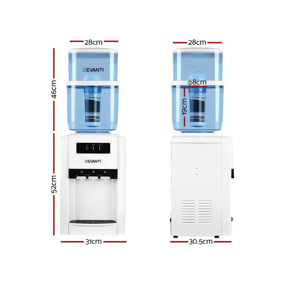 Devanti 22L Bench Top Water Cooler Dispenser Filter Purifier Hot Cold Room Temperature Three Taps Deals499