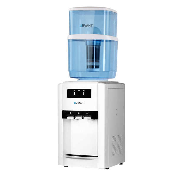 Devanti 22L Bench Top Water Cooler Dispenser Filter Purifier Hot Cold Room Temperature Three Taps Deals499