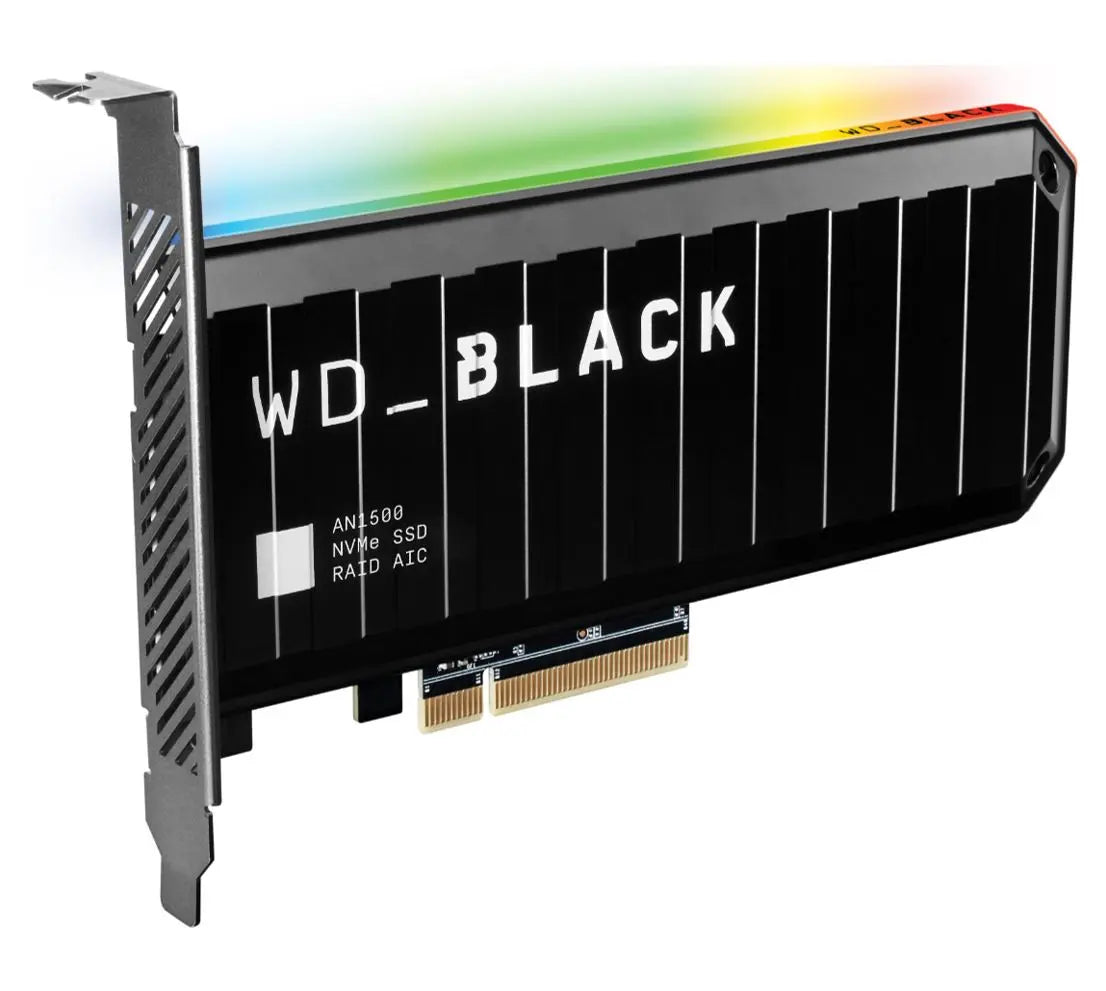 WESTERN DIGITAL WD Black AN1500 4TB RGB NVMe SSD AIC - 6500MB/s 4100MB/s R/W 780K/710K IOPS 1.75M Hrs MTBF RAID PCIe3.0 Add-in-Card 3D-NAND 5yrs Wty WESTERN DIGITAL