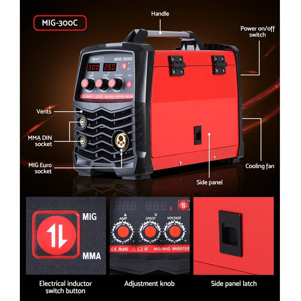 Giantz 300 Amp Inverter Welder DC MIG MMA Gas Gasless Welding Machine Portable Deals499