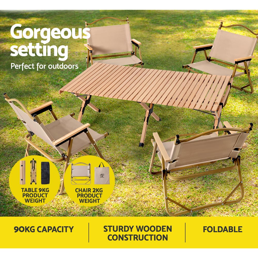 Gardeon Outdoor Furniture Picnic Table and Chairs Wooden Egg Roll Camping Desk Deals499