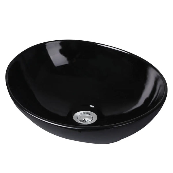 Wash Basin Oval Ceramic Hand Bowl Bathroom Sink Vanity Above Counter Gloss Black Deals499