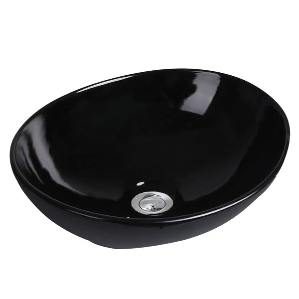 Wash Basin Oval Ceramic Hand Bowl Bathroom Sink Vanity Above Counter Gloss Black Deals499