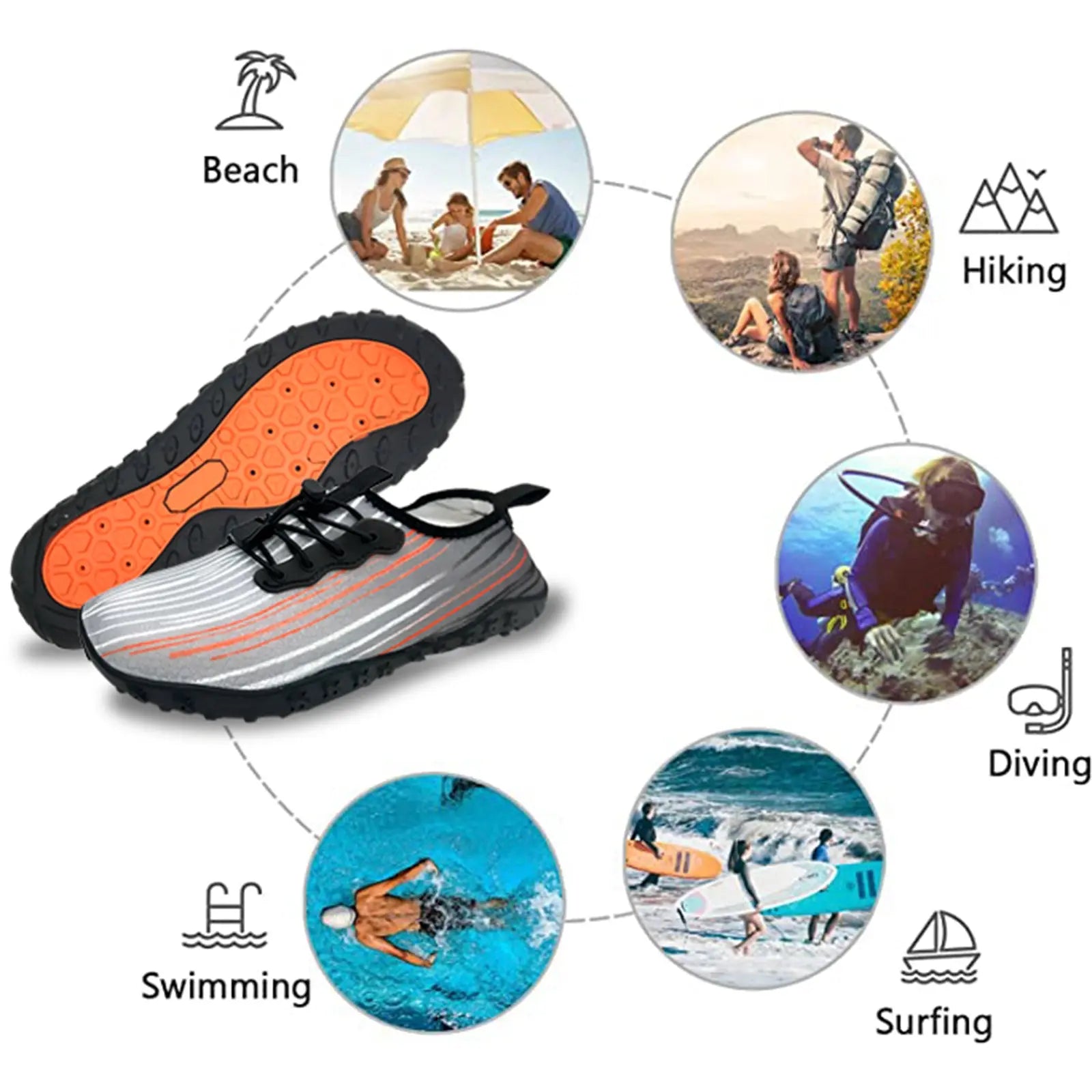 Water Shoes for Men and Women Soft Breathable Slip-on Aqua Shoes Aqua Socks for Swim Beach Pool Surf Yoga (Grey Size US 9.5) from Deals499 at Deals499