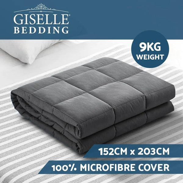 Weighted Blanket Adult 9KG Heavy Gravity Blankets Microfibre Cover Calming Relax Anxiety Relief Grey Giselle